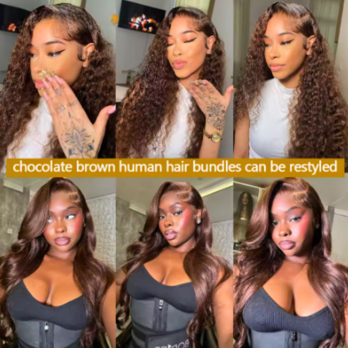 12A chocolate brown straight hair bundles – 100% Brazilian raw human hair extensions with silky smooth texture and natural shine