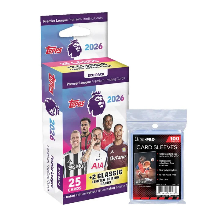 2025-26 Topps Premier League - Debut Edition - Eco Pack + 100 Soft Card Sleeves
