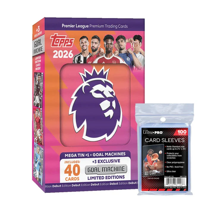2025-26 Topps Premier League - Debut Edition - Mega Tin (Goal Machines) + 100 Soft Sleeves