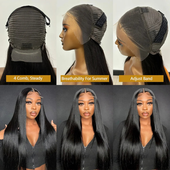 30 inch straight human hair wig – Brazilian silky straight 13x6 HD transparent lace front wig for women