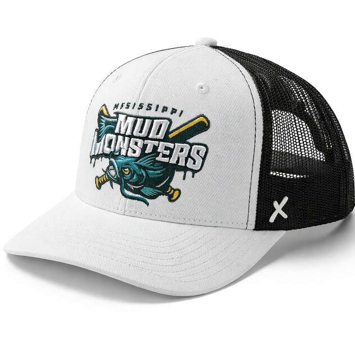 Adjustable Mesh Back Hat- Primary Logo - Black/White