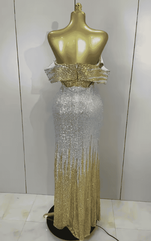 Alyn Shiny Diamond Sequin Off Shoulder Bodycon Long Dress
