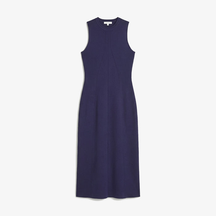 Navy sleeveless dress on a white background
