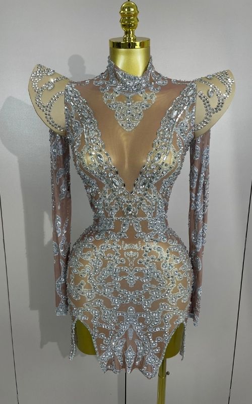 Annie Shiny Rhinestone Transparent Short Birthday Dress