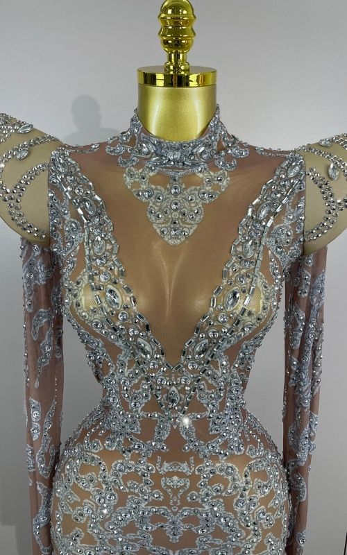 Annie Shiny Rhinestone Transparent Short Birthday Dress