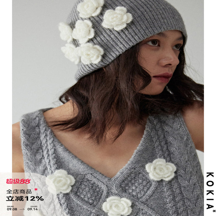 KOKIA spot Australian wool knitted wool hat camellia three dimensional hand crocheted image 0