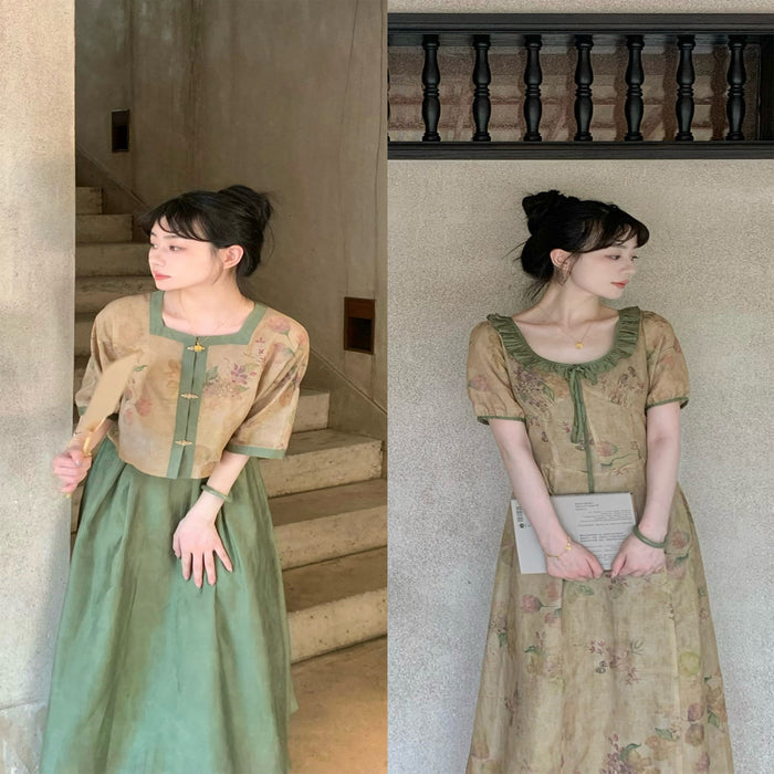 Superficial Lyrical Poetry Xuan Su Classical Set Linen French Dress image 0