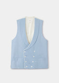Ash Blue Shawl Lapel Double-Breasted Waistcoat, Double Breasted Waistcoat - SIRPLUS