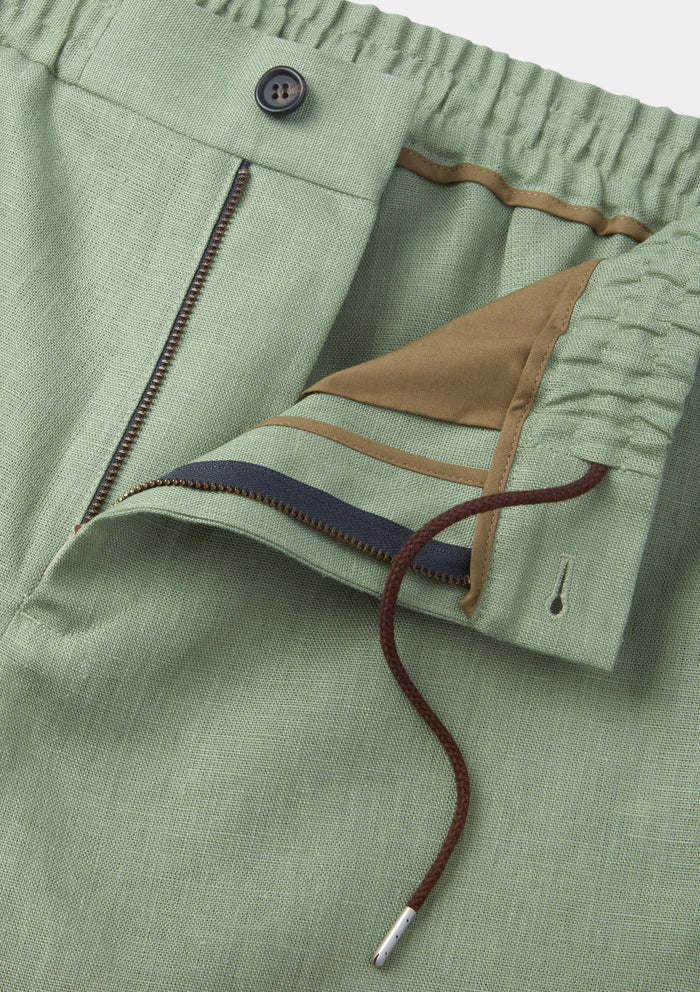 Ash Green Linen Drawstring Shorts, Shorts - SIRPLUS