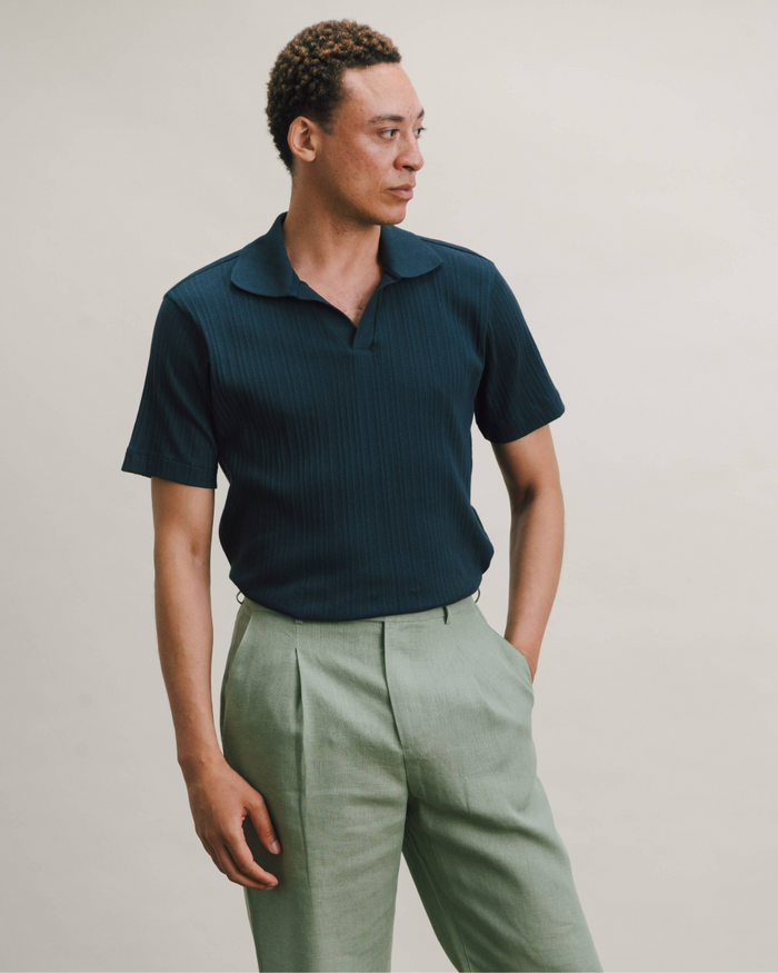 Ash Green Linen Pleated Trousers