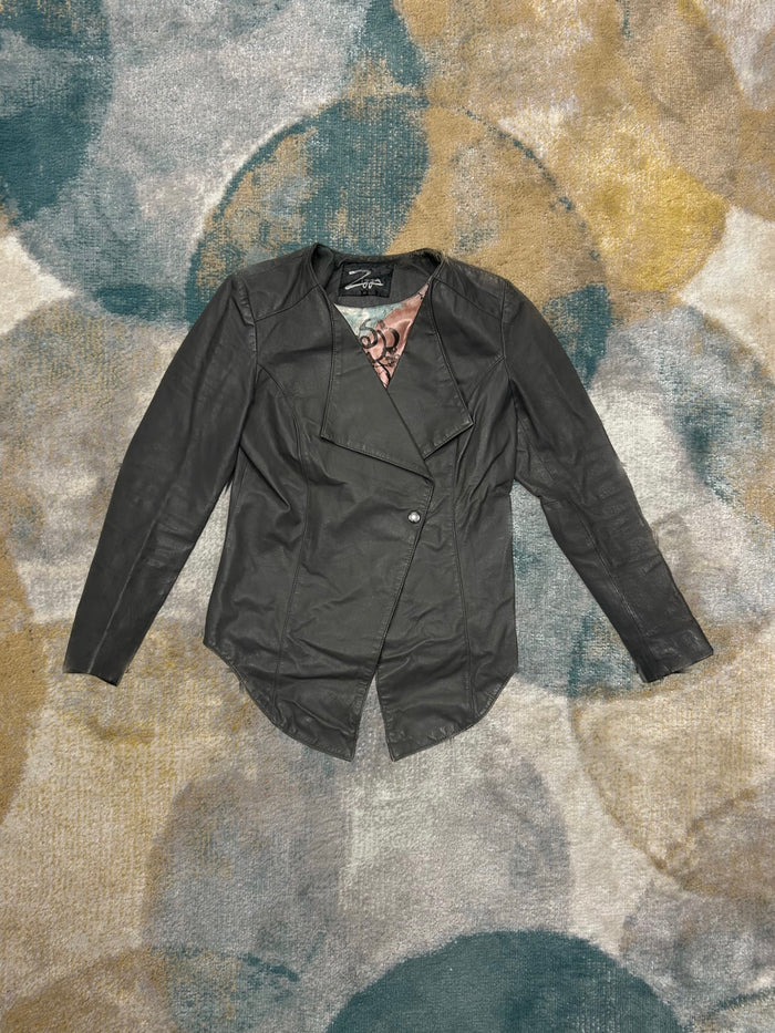 Asymmetrical Grey Leather Jacket