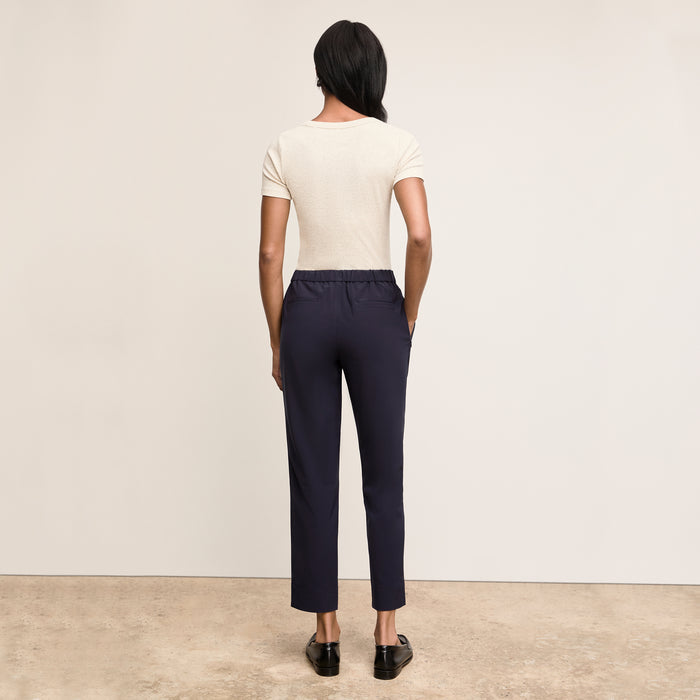 Back image of a woman wearing Avi Scoopneck T-Shirt - Organic Ribbed Pima Cotton :: Beige Melange