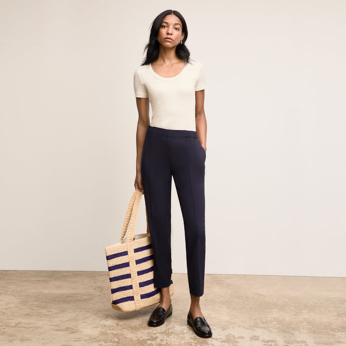 Front image of a woman wearing Avi Scoopneck T-Shirt - Organic Ribbed Pima Cotton :: Beige Melange
