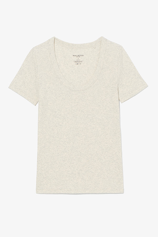 Packshot image of Avi Scoopneck T-Shirt - Organic Ribbed Pima Cotton :: Beige Melange | Exclude | Still