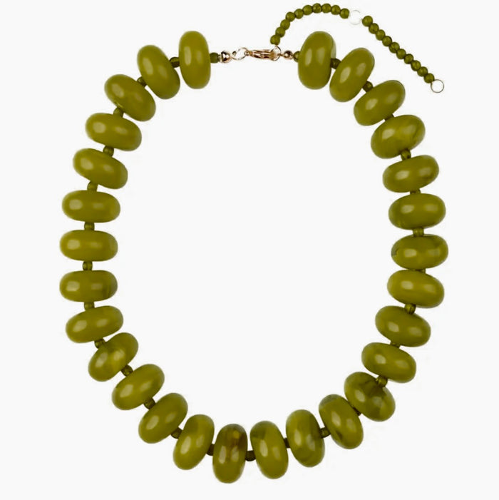light olive chunky beaded statement necklace