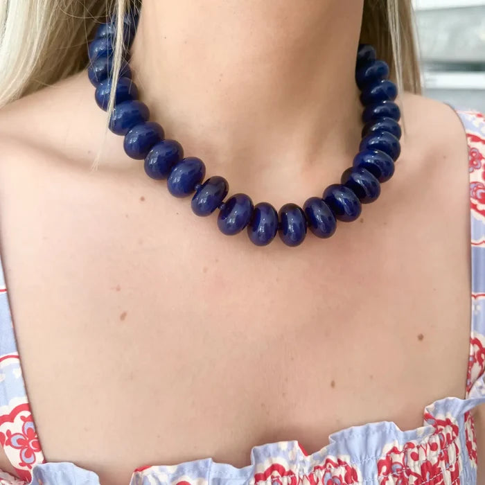navy blue beaded chunky necklace gemelli