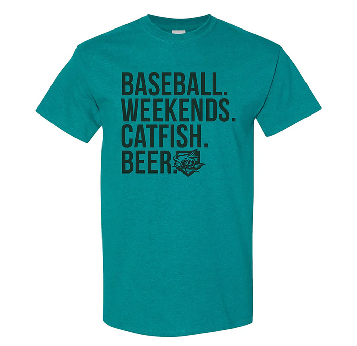 Baseball. Weekends. Catfish. Beer. Tee - Teal