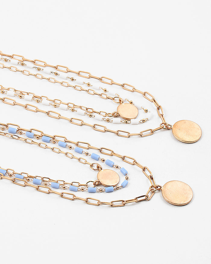 beaded disc three strand necklace