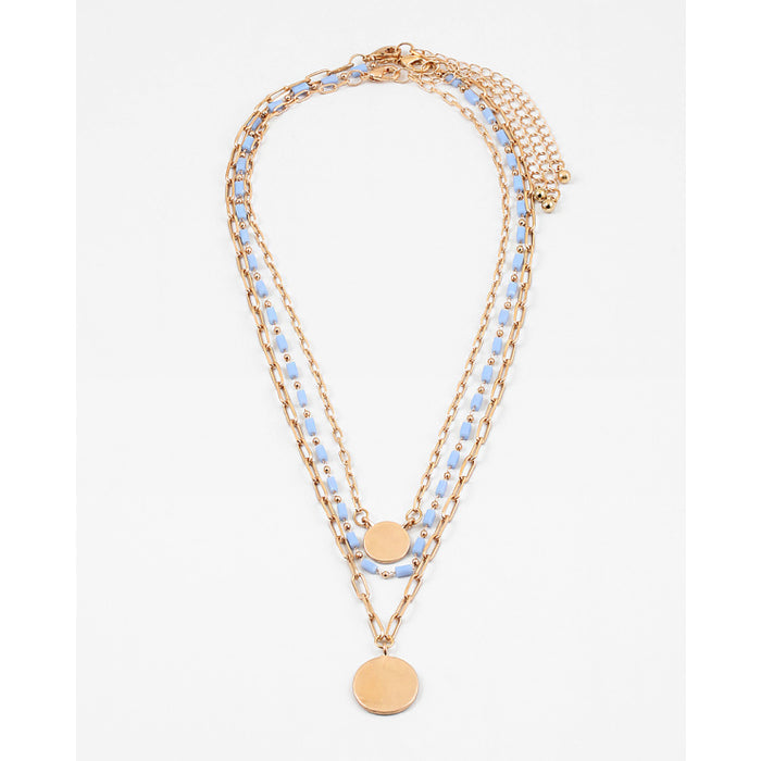 light blue bead gold disc necklace