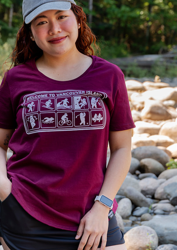 BEAR ADVENTURES - Women's 100% Organic Cotton Tee - Maroon