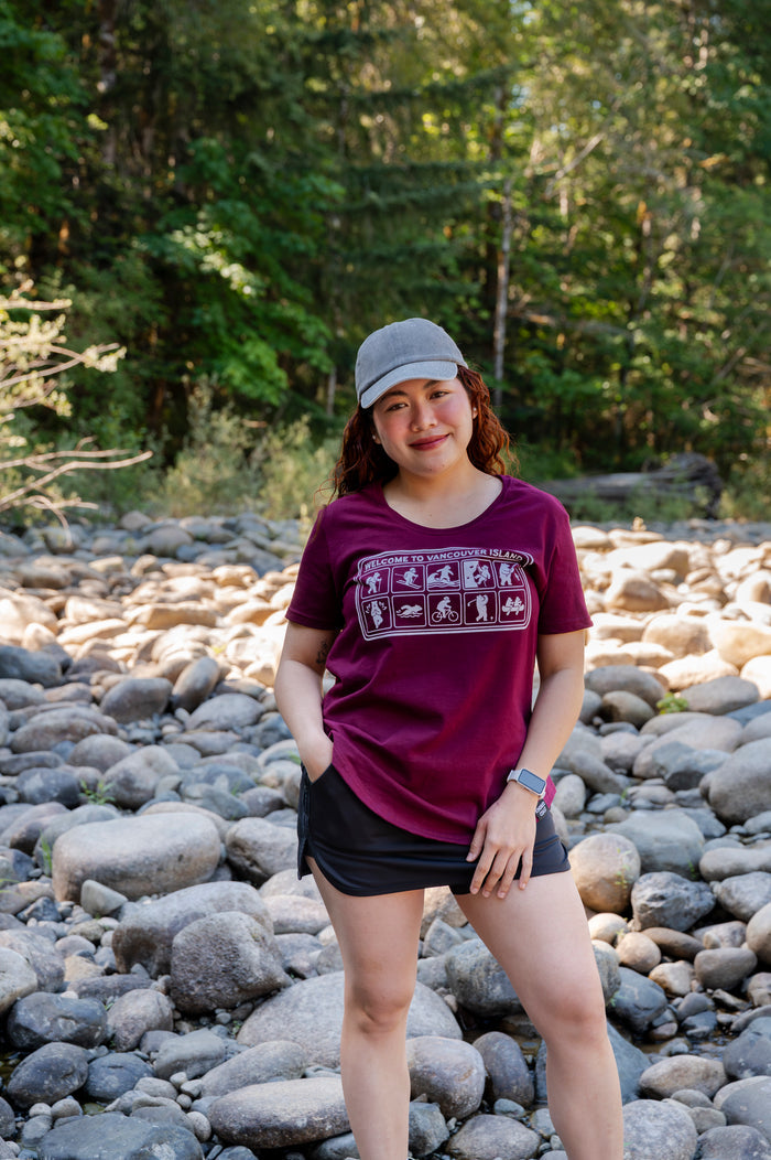 BEAR ADVENTURES - Women's 100% Organic Cotton Tee - Maroon