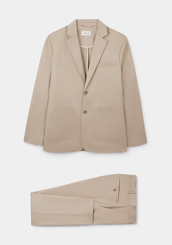 Beige Cotton Linen Blazer, Blazer - SIRPLUS