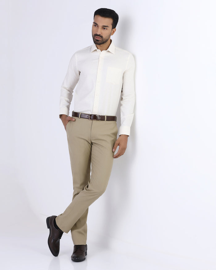 Beige Textured Formal Trouser - Anfredo