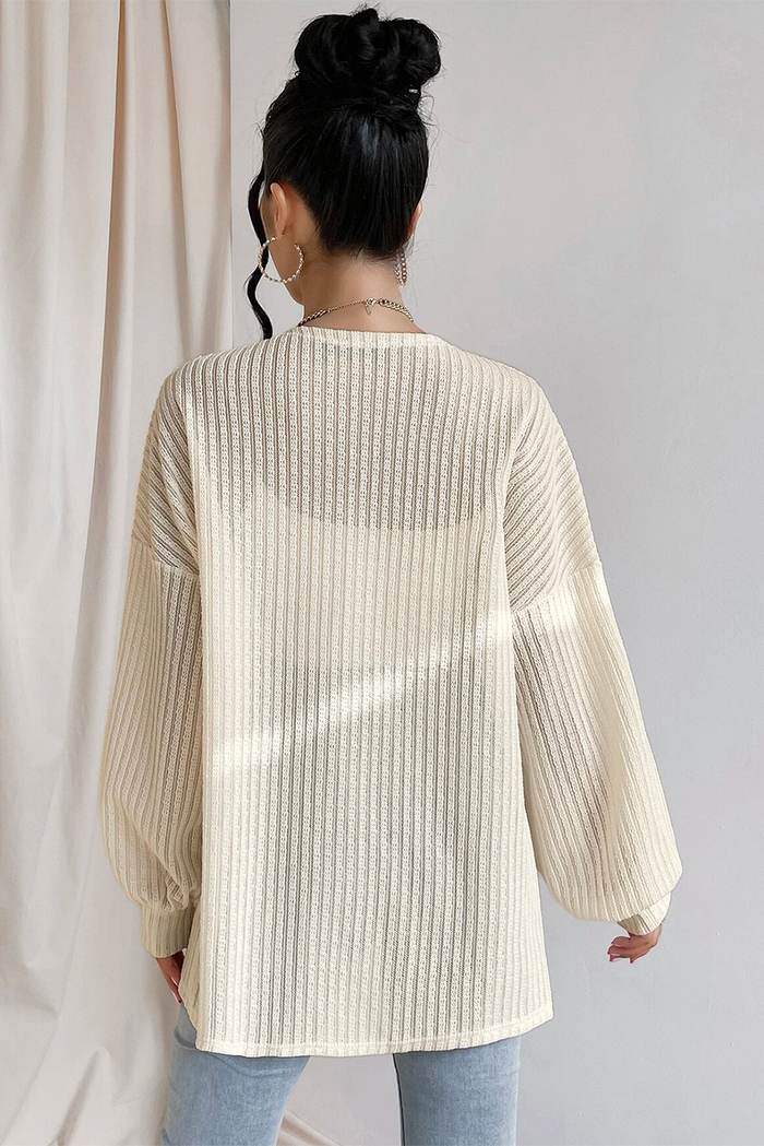 Beige Textured Lantern Sleeve Open Kimono-A WOMAN WE LOVE