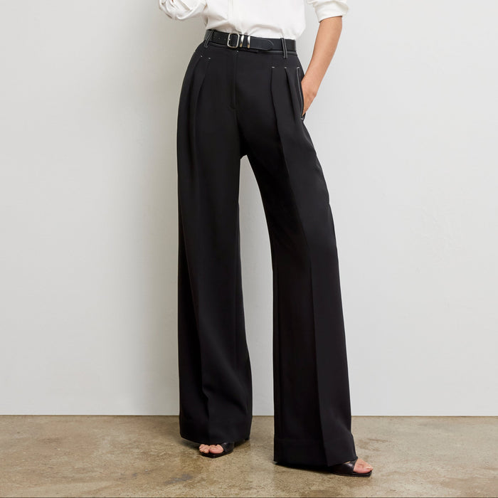 The Bia Pleated Trouser - Everyday Crepe with Topstitch | Lead