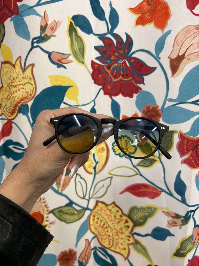 Black deadstock Italian sunglasses with blue/yellow tint