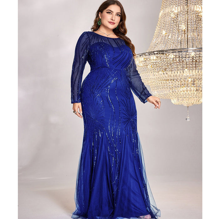 Black Sequins Long Sleeves Formal Evening Dress Plus Prom Dress - Rosymae