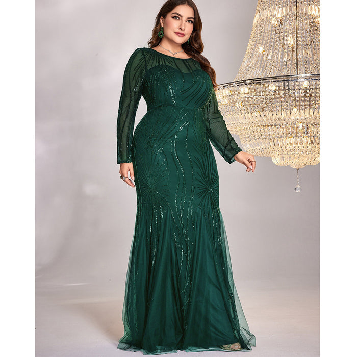 Black Sequins Long Sleeves Formal Evening Dress Plus Prom Dress - Rosymae