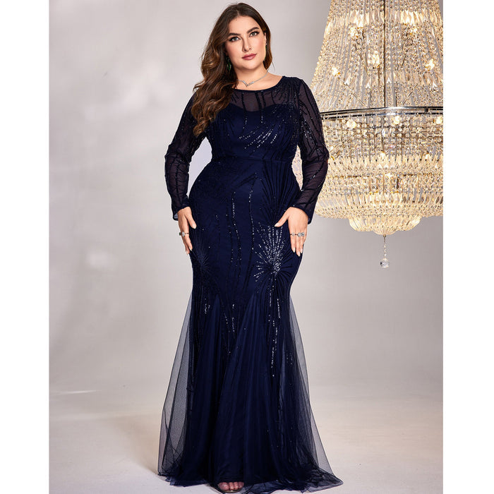 Black Sequins Long Sleeves Formal Evening Dress Plus Prom Dress - Rosymae