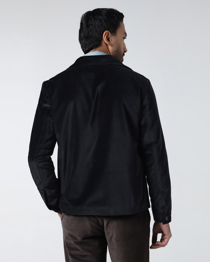 Black Slim Fit Velvet Zipper Jacket - Haiku