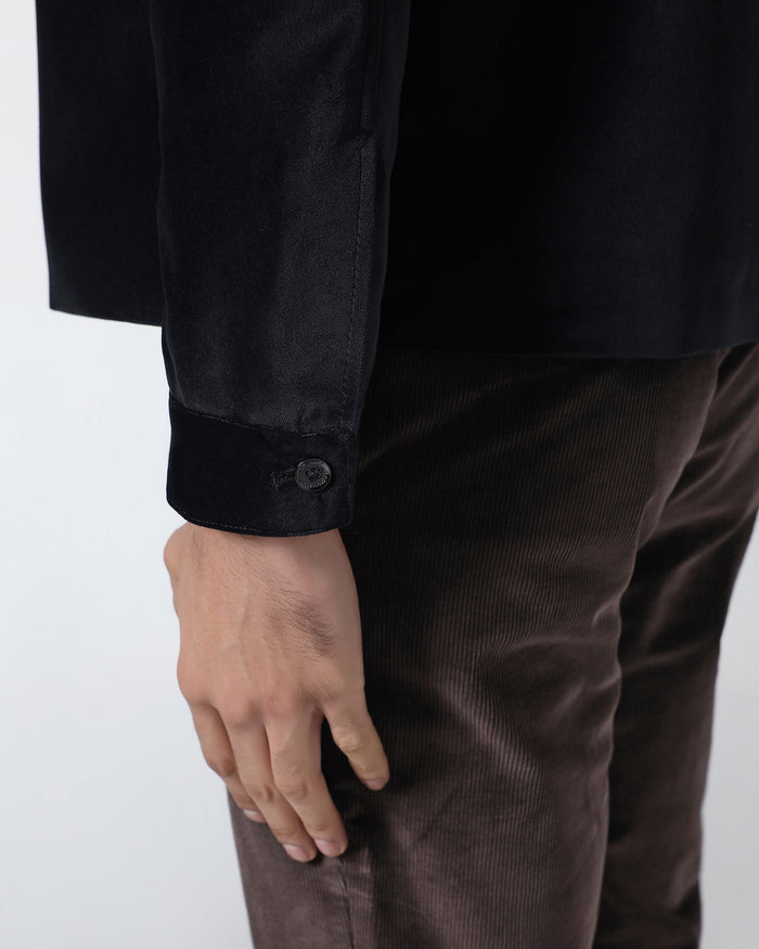 Black Slim Fit Velvet Zipper Jacket - Haiku