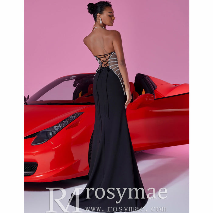 Black Strapless Maxi Dress Cut-Out Fit and Flare Prom Gown BP049 - Rosymae