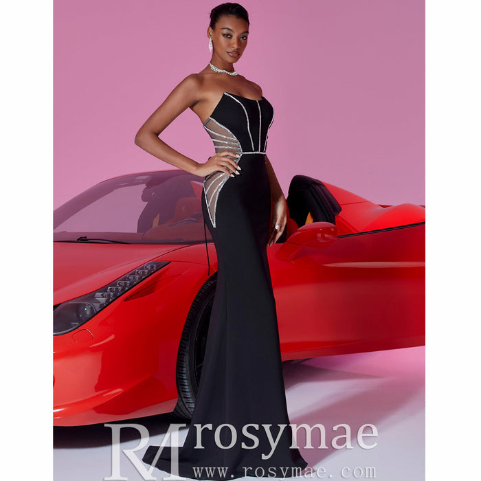 Black Strapless Maxi Dress Cut-Out Fit and Flare Prom Gown BP049 - Rosymae