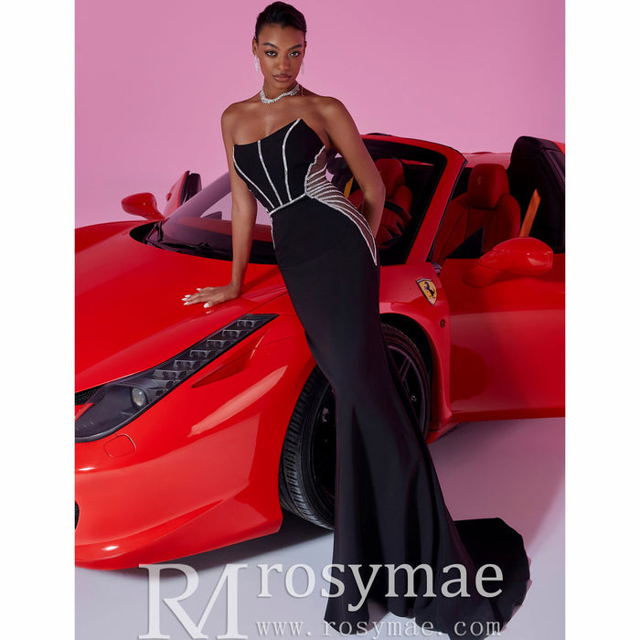 Black Strapless Maxi Dress Cut-Out Fit and Flare Prom Gown BP049 - Rosymae