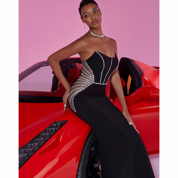 Black Strapless Maxi Dress Cut-Out Fit and Flare Prom Gown BP049 - Rosymae