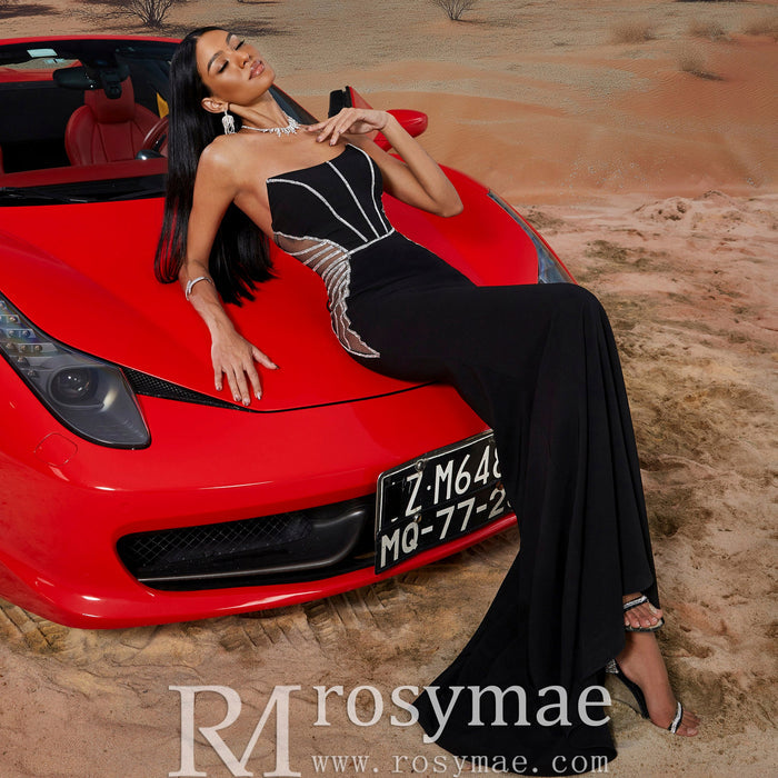 Black Strapless Maxi Dress Cut-Out Fit and Flare Prom Gown BP049 - Rosymae