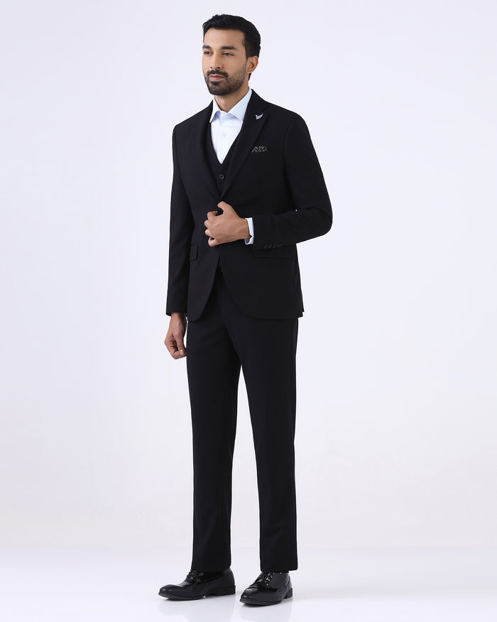 Black Three Piece Solid Suit - Zelm