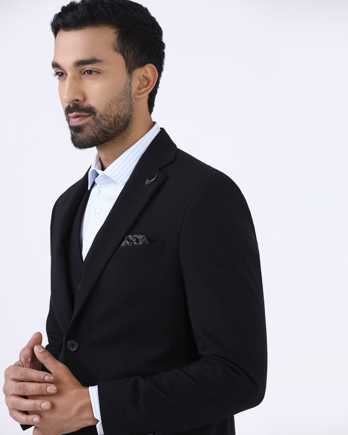 Black Three Piece Solid Suit - Zelm