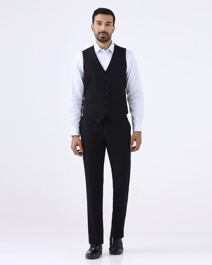 Black Three Piece Solid Suit - Zelm