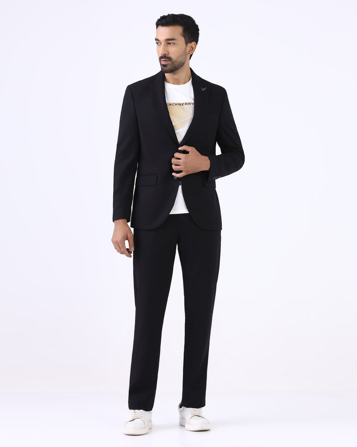 Black Three Piece Solid Suit - Zelm