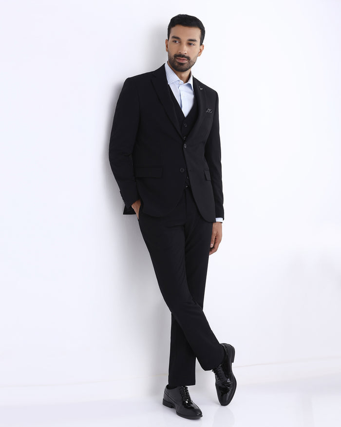 Black Three Piece Solid Suit - Zelm