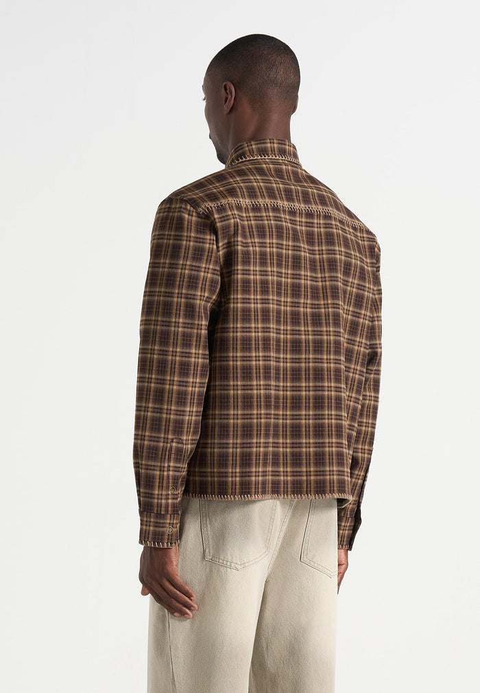 blake-unisex-whipstitch-check-shirt-brown