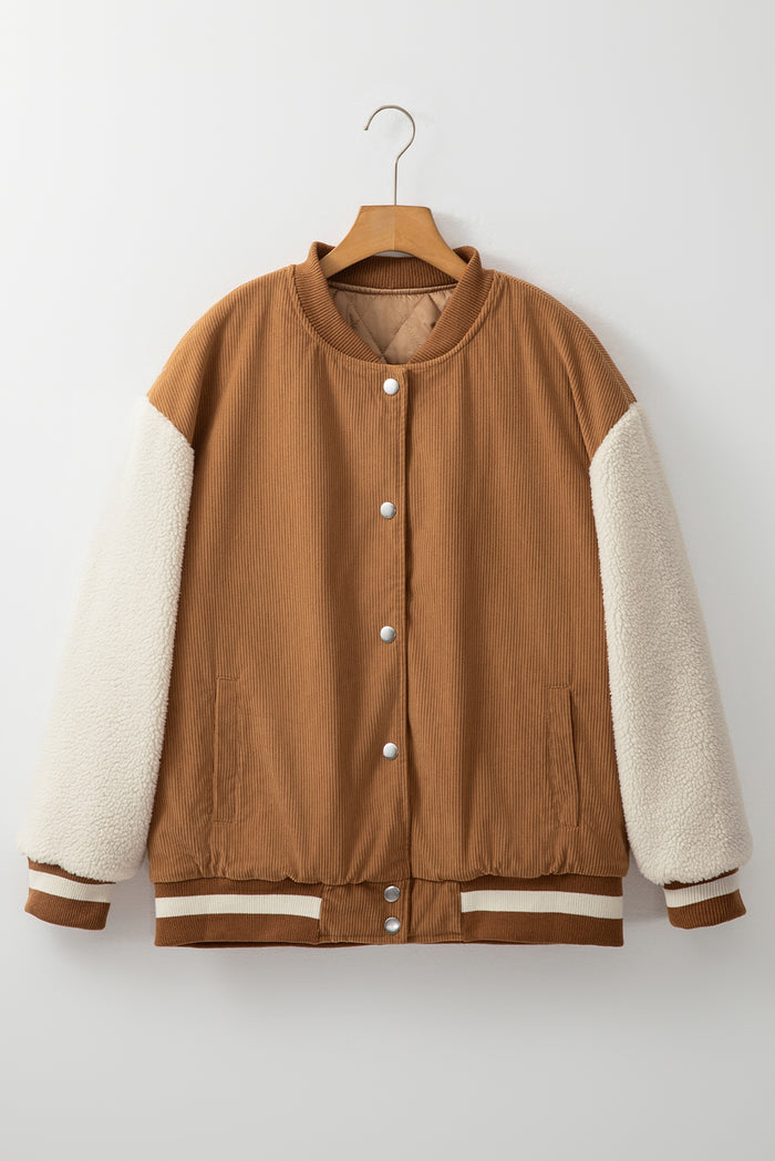 Blouson aviateur boutonné en velours côtelé et polaire patchwork-A WOMAN WE LOVE