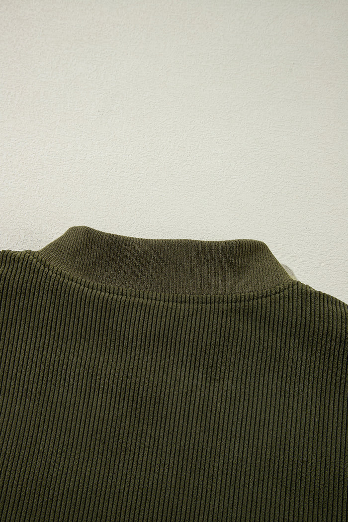 Blouson aviateur boutonné en velours côtelé vert brume-A WOMAN WE LOVE