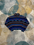 Blue Brown and Black Patterned Cropped Fleece Half-Zip