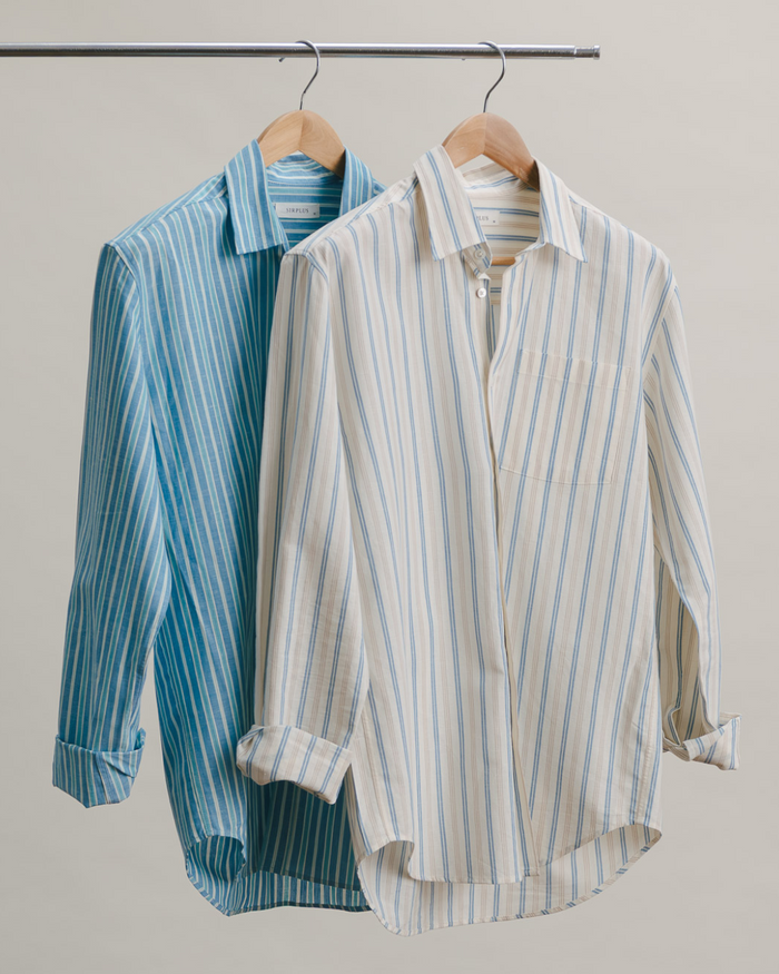 Blue & Green Cotton Linen Stripe Shirt